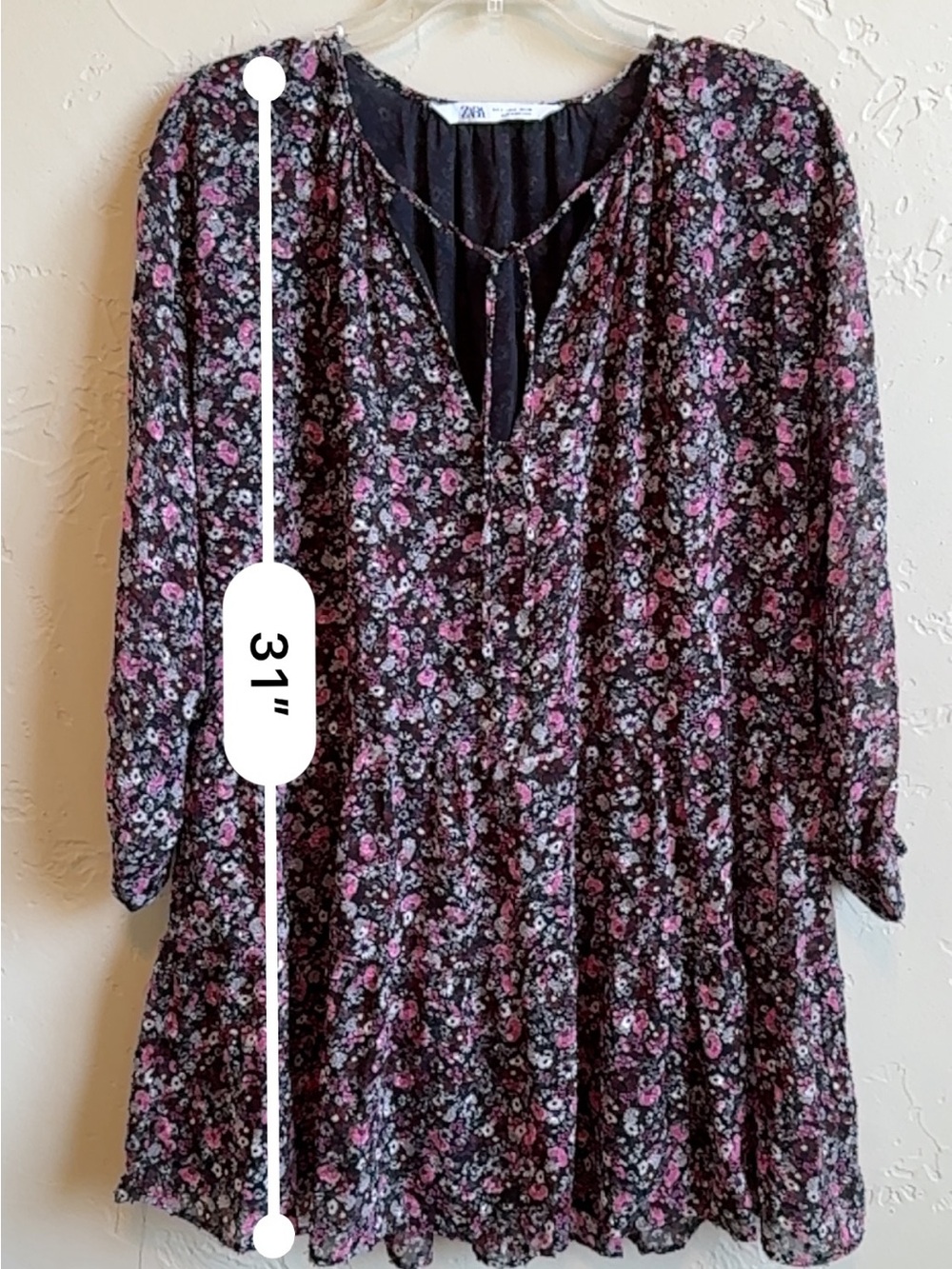 Zara Black dress with Pink Floral Print - Picture 3 of 5